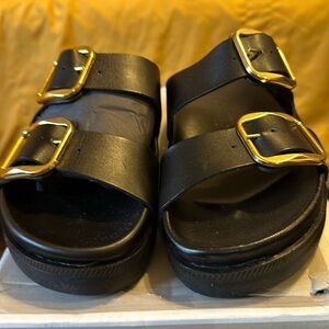 Woman’s sandals, leather, black, made in Portugal, new, euro size 36,